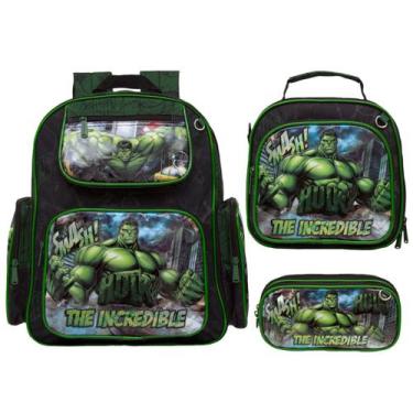 Imagem de Kit Mochila Escolar Infantil Costas Incrivel Hulk Resistente - TOYS 2U
