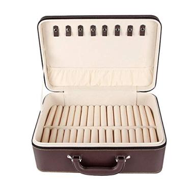 Imagem de Caixa de joias de couro, pulseira, caixa de joias com 30 compartimentos e alça de transporte, caixa organizadora de joias portátil para anel de jade jade organizador de joias (caixa de joias G) (caixa