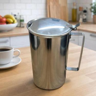 Imagem de Jarra Inox com Tampa Armazenar Servir Água Suco Chás Leite Casa Cozinh