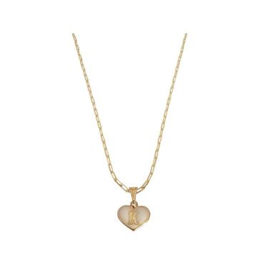 Imagem de Colar Cartier 50Cm Coração Branco Letra K Banhado Ouro 18K