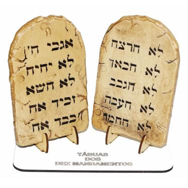 Imagem de Tábuas Da Lei Dez Mandamentos Base Madeira Mdf Grande