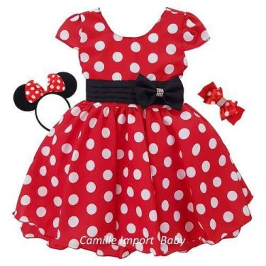 Imagem de Vestido Infantil De Festa Minnie Vermelho Com Kit Completo - Pingo De 