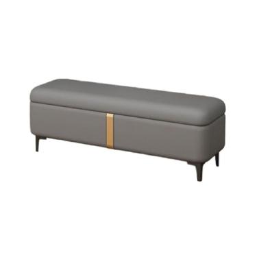 Imagem de Banqueta Com Espaço Para Guardar Coisas Couro Conjunto De Pufes Design Moderno Estofado Para Sala De Estar Pés Em Metal Para Banquinho(Dark gray,80x40x40cm)