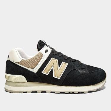 Imagem de Tênis Couro New Balance 574 V'2 Feminino, Preto, Bege, 37