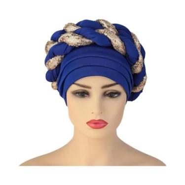Imagem de Boné turbante trançado de lantejoulas para mulheres africano autogele 
