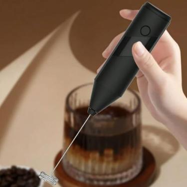 Imagem de Batedor portátil preto alimentado por bateria - batedor elétrico portátil para bebidas e uso na cozinha (pilhas não incluídas)