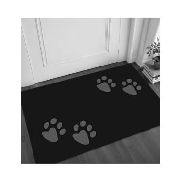 Imagem de Tapetes de porta antiderrapantes com impressão de pata de cachorro com raspador de sapato, lavável na máquina, tapete de entrada de fibra ultrafina, suporte de borracha para lama e patas molhadas