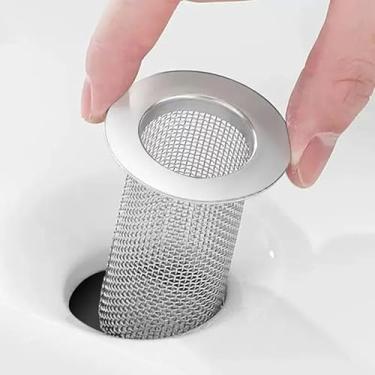 Imagem de Filtro de pia de banheiro, filtro de ralo de pia de aço inoxidável, 5 x 8 cm, adequado para lavatórios, filtro para cozinha e banheiro, acessórios de casa e cozinha. Pequeno