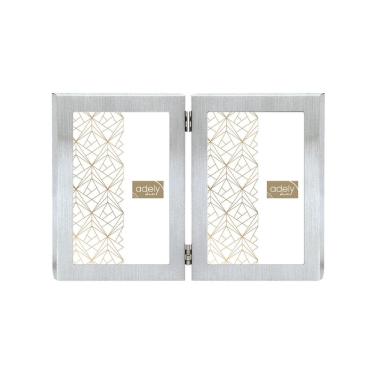 Imagem de Porta-Retrato 10X15 Duplo - Prata - Aluminio - Adely Decor