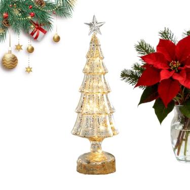 Imagem de Árvores de Natal de vidro para mesa, mesa central de festa | Árvore de Natal iluminada | para sala de estar, quarto, cozinha, casa, cornija, prateleira, balcão, inverno