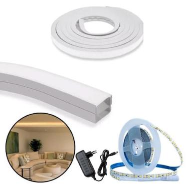 Imagem de Kit 3 Em 1 Perfil Flexível Embutir 20x10mm + Fonte e Fita Led Temperat