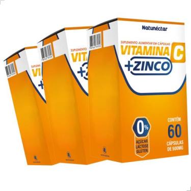 Imagem de Kit 3 Potes Vitamina C + Zinco Natural Suplemento Alimentar 100% Puro 