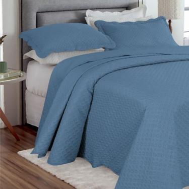 Imagem de Kit Cobre-Leito Colcha Casal 3pçs 2,20m x 2,40m Dupla Face Cor:Azul - 