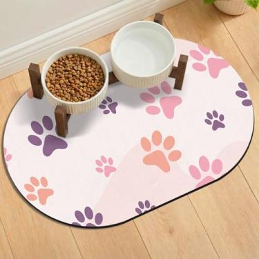 Imagem de Tapete de comida de gato 61 x 40 cm, tapetes absorventes para comida e água, tapete de borracha antiderrapante para tigelas de gatos, jogo americano de fácil armazenamento, tapetes para tigelas de