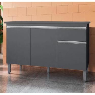 Imagem de Balcão De Cozinha 3 portas 1 Gaveta Tatiane 120mt Com Tampo MDP Cinza 