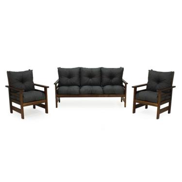 Imagem de Conjunto Sofá Havaí 3 Lugares + 2 Poltronas De Madeira Com Almofadas Confortáveis - Cinza