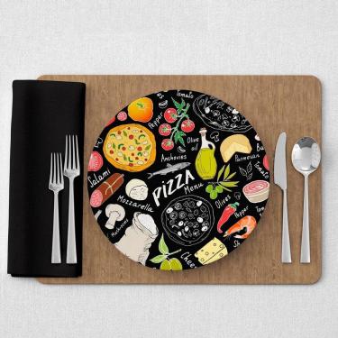 Imagem de Capa De Sousplat Estampado Com Guardanapos Mesa Posta Jogo Americano 10 Lugares Pizza Preto