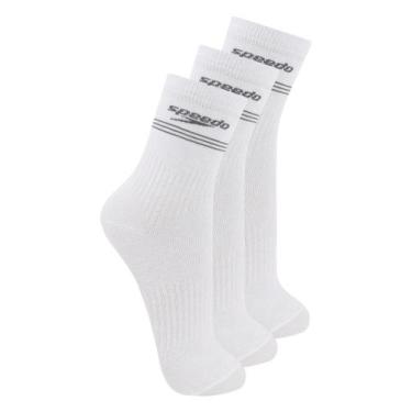 Imagem de Kit com 3 Pares de Meias Esportiva Cano Médio Speedo 8030, Branco, 39-