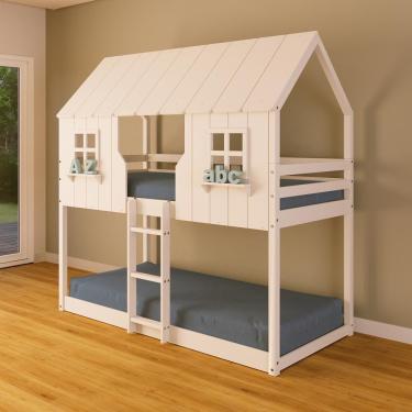 Imagem de Beliche Montessoriano Casinha Encantada Madeira Maciça Branco | Housin
