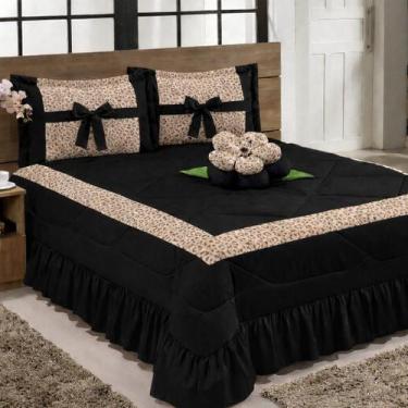 Imagem de Kit Cobre Leito Amazonas Casal Super King 04 Peças - Preto - Bordados 