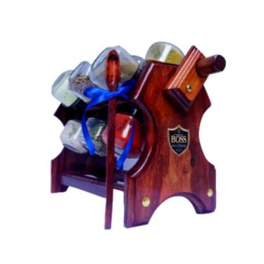 Imagem de Porta temperos / Condimentos manivela e 12 potes Cor: Mogno - BOSS - A