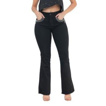 Imagem de Calça Feminina Flare Jeans com Strass ao Redor do Bolso-Feminino