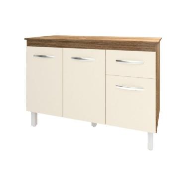 Imagem de Balcão Gabinete Para Pia 118 Cm Cozinha Aline Savana Off White Com Tampo Tampão 120 Cm Savana