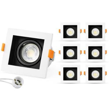 Imagem de 6 Spots Recuado Embutir Luminária + Lâmpadas Led Mr16 Dicroica Gu10 Qu