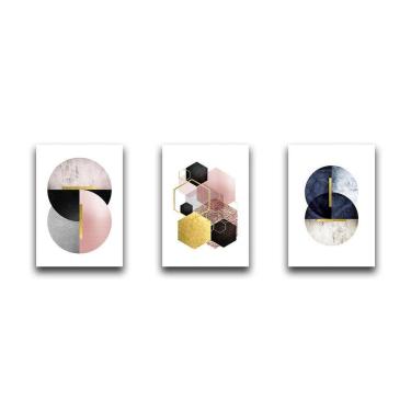 Imagem de Placas Decorativas Quadros Geométricos 3 Peças Mdf