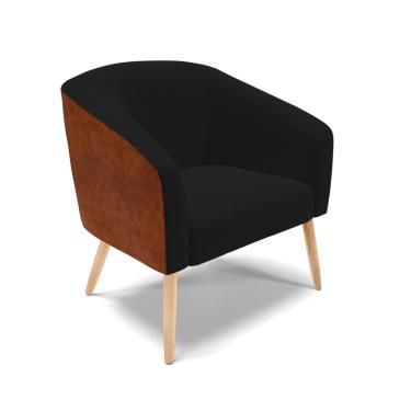 Imagem de Poltrona Stella Corano Nozes com Linho Preto A79 Pés Palito Natural - D'Rossi