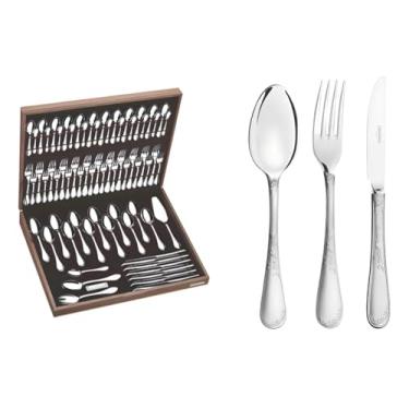 Imagem de Faqueiro Tramontina Renascença em Aço Inox com Facas de Mesa Acabamento Brilho e Fosco com Det. em Alto Relevo no Cabo e Estojo 76 Peças