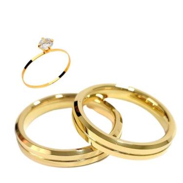 Imagem de Par Aliança Casamento Chanfrada Friso 4m Tungstênio ouro 18k - Noran