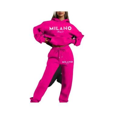 Imagem de Conjunto De Moletom Casual Para Mulheres, Hoodie Hip Hop De Rua, 2 Peç