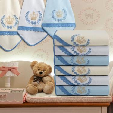 Imagem de Kit 6 Cueiro Manta Bordado Flanelado Maternidade Luxo Bebê - Raga Deco