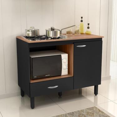 Imagem de Balcão Cozinha Cooktop Blane 105cm Com 1 Porta E 1 Gaveta Preto/freijo