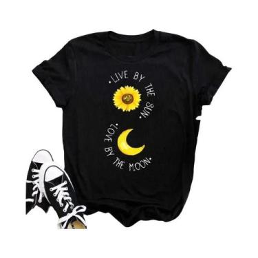 Imagem de Camiseta Feminina Preta Com Estampa De Borboleta E Girassol Kawaii, Co