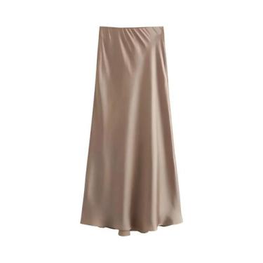 Imagem de Saia Midi De Cetim De Cintura Alta Para Mulheres, Casual, Estilo Stree