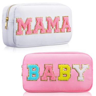 Imagem de Bolsa de cosméticos Sanwuta Mama Gifts Nylon Toiletry Preppy Patch
