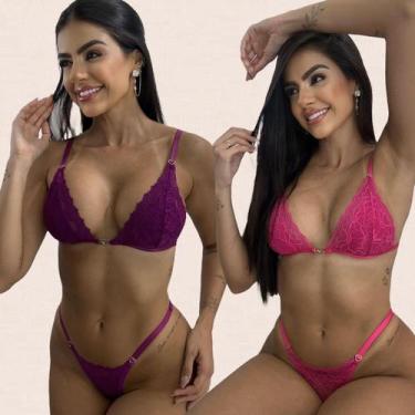 Imagem de Kit 2 Conjuntos Lingerie Sem Bojo Sarah Tamanho:MCor:Fúcsia Pink - Lik