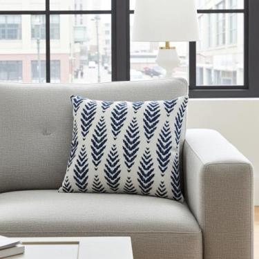 Imagem de Capa de Almofada 50x50 Tecido Estampado Cor Bege e Azul - Nallu Decor