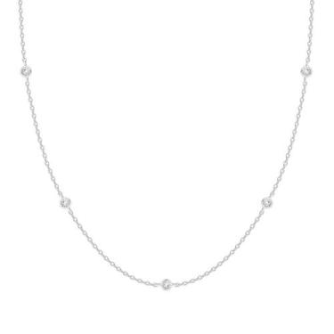 Imagem de Colar: PAVOI Station, banhado a ouro branco 14K, diamante simulado em 