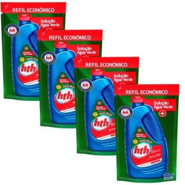 Imagem de Kit 04 HTH Algicida Choque Solução Água Verde 900ml