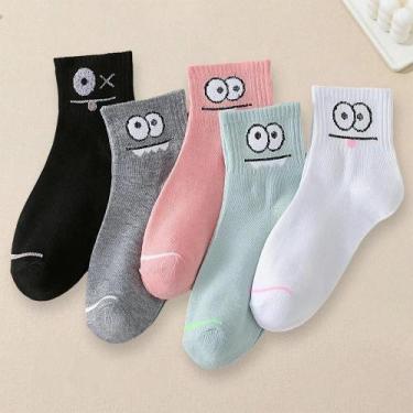 Imagem de Meias Curtas Femininas Com Estampas Divertidas, 5 a 10 Pares, Confortá