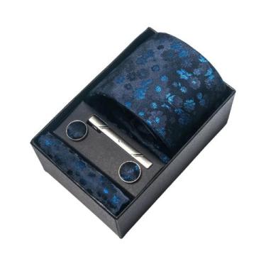 Imagem de Conjunto De Gravata E Abotoaduras Azuis Paisley Para Homens, Acessório