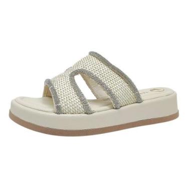 Imagem de Chinelo Feminino Plataforma Reta Estilo Brilho Moda Tanara, Tule, 35