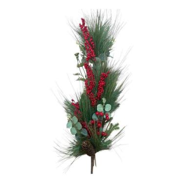 Imagem de Haste Azevinho c/ Pinha verde Pinheiro ou decoração - 100cm - Bela Flo