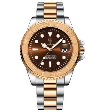 Imagem de Relógio de Pulso Masculino Luxo Analógico Pulseira Aço Inox Luminoso Marrom Poedagar