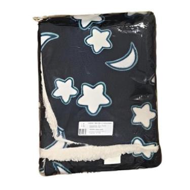 Imagem de Cobertor Manta Dardara Bebe Estampado Com Pele De Carneiro, Azul Marin