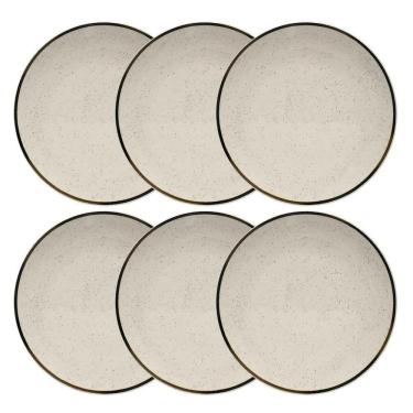 Imagem de Conjunto de Pratos Rasos Unni Brisa 6 Peças Cerâmica Estilo Clean para Uso Diário Bege Oxford