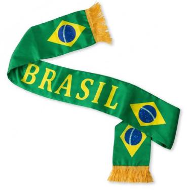 Imagem de Kit 4 Cachecóis Com Bandeira Do Brasil Franja Para Torcedor Futebol Co